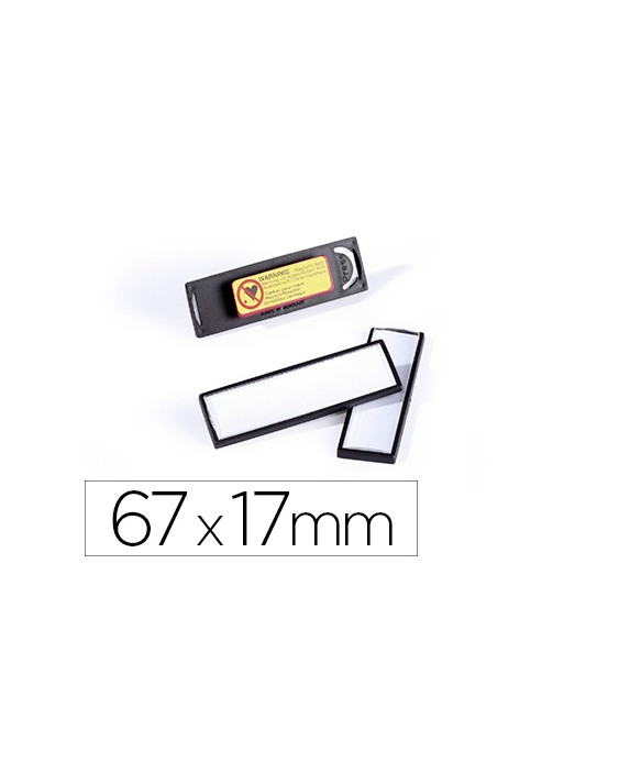 Identificador portanombre clip card durable pvc con iman y efecto lupa color negro 67x17 mm