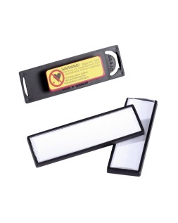 Identificador portanombre clip card durable pvc con iman y efecto lupa color negro 67x17 mm