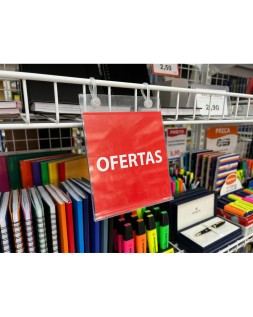 Soporte portaprecios q-connect con 2 agujeros y clip para cesta metalica etiqueta 76x80 mm