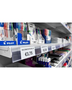 Soporte portaprecios q-connect adhesivo para estanteria etiqueta 40x1000 mm semi-transparente