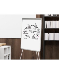 Pizarra blanca q-connect con tripode regulable 90x70x195cm y brazos extensibles para conferencias superficie lacada