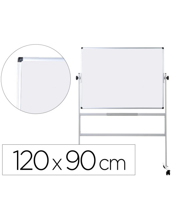 Pizarra blanca q-connect doble cara melamina marco de aluminio 120x90 cm giratoria