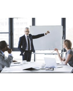 Pizarra blanca q-connect doble cara melamina marco de aluminio 120x90 cm giratoria