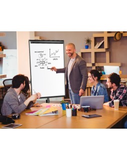 Pizarra movil q-connect con ruedas para conferencias tablero lacado blanco apta para escritura directa y bloc