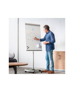 Pizarra blanca rocada para conferencias metalica lacada magnetica con ruedas 68x104 cm incluye 2 brazos laterales