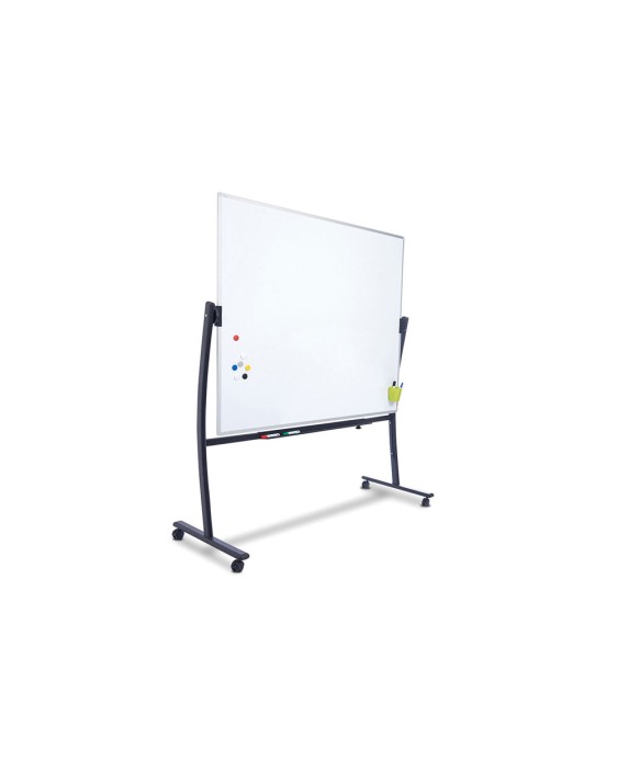 Pizarra blanca rocada vitrificada magnetica con soporte volteable doble cara 90x120 cm