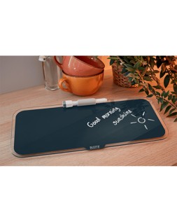 Pizarra leitz cosy sobremesa cristal con rotulador y borrador gris 150x60x380 mm