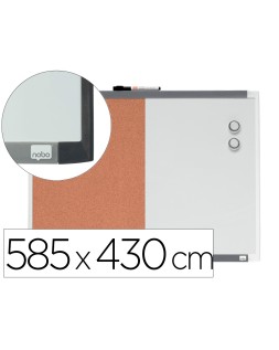 Pizarra blanca nobo magnetica con tablero de corcho 585x430 mm