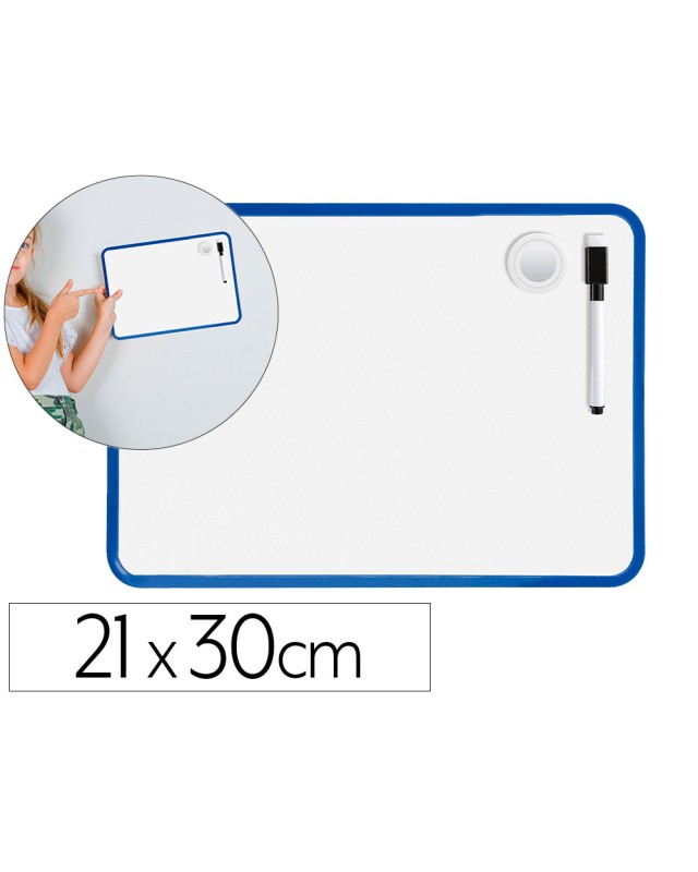 Pizarra blanca liderpapel 21x30 cm magnetica doble cara lisa con rotulador iman y borrador