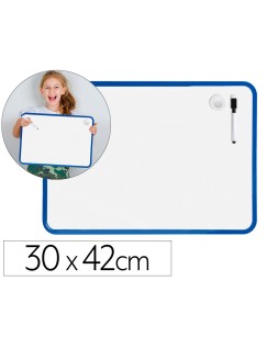Pizarra blanca liderpapel 30x42 cm magnetica doble cara lisa con rotulador iman y borrador