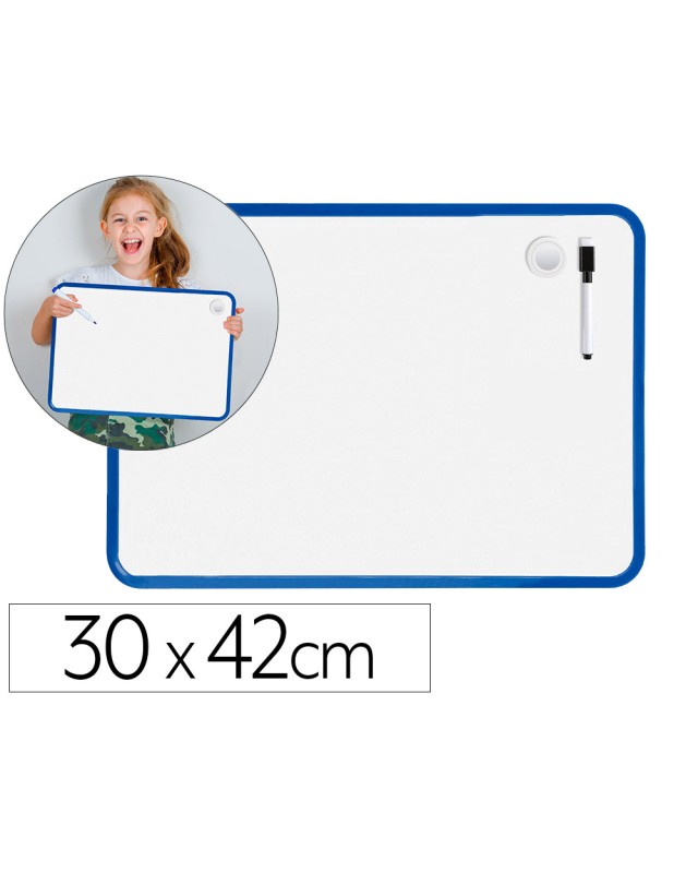 Pizarra blanca liderpapel 30x42 cm magnetica doble cara lisa con rotulador iman y borrador