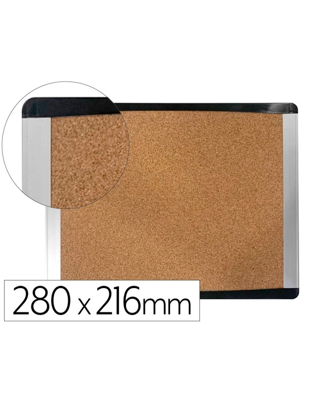 Pizarra corcho bi-office inka reciclado marco de aluminio y laterales plastico negro 280x216 mm