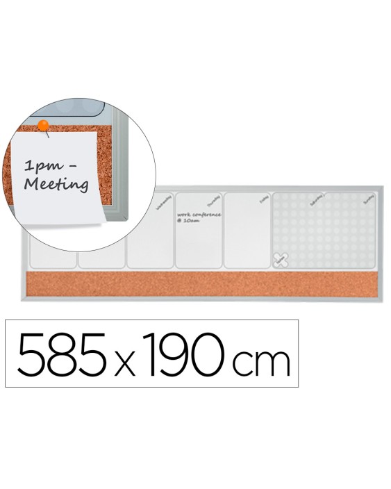 Planificador semanal nobo magnetico + tablero corcho horizontal con marco de aluminio 585x190 mm