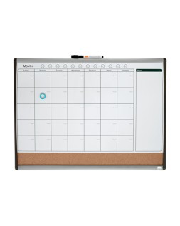 Planificador mensual nobo magnetico + tablero corcho horizontal con marco arqueado plata y negro 585x430 mm