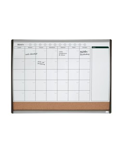 Planificador mensual nobo magnetico + tablero corcho horizontal con marco arqueado plata y negro 585x430 mm