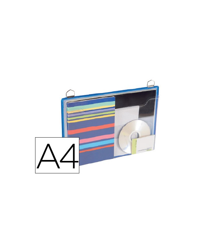 Funda para colgar djois din a4 anilla metalica formato horizontal pack de 5 unidades color azul