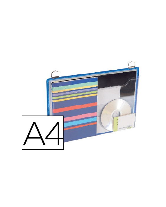 Funda para colgar djois din a4 anilla metalica formato horizontal pack de 5 unidades color azul