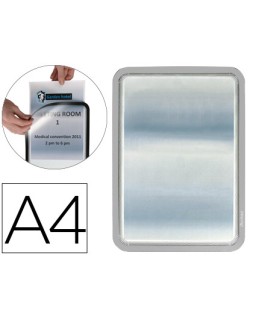 Marco porta anuncios djois magneto din a4 dorso adhesivo removible color gris pack de 2 unidades