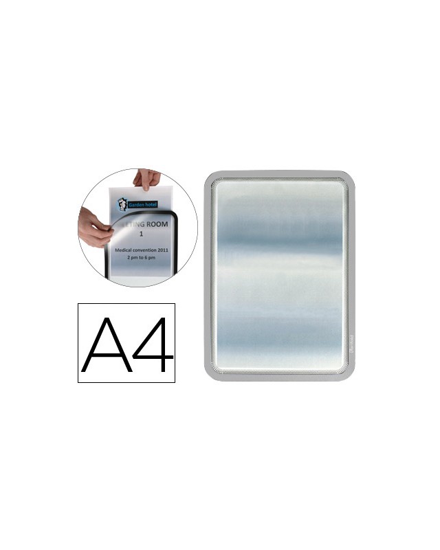 Marco porta anuncios djois magneto din a4 dorso adhesivo removible color gris pack de 2 unidades