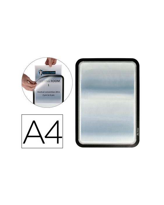 Marco porta anuncios djois magneto din a4 dorso adhesivo removible color negro pack de 2 unidades