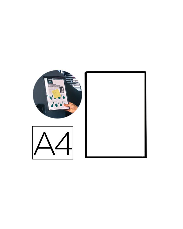 Funda magnetica djois pvc din a4 con banda magnetica para colgar negro pack 5 unidades
