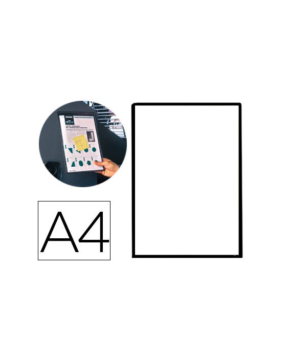 Funda magnetica djois pvc din a4 con banda magnetica para colgar negro pack 5 unidades