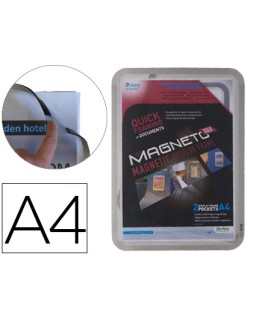 Marco porta anuncios djois magneto din a4 con 4 bandas magneticas en el dorso color plata pack de 2 unidades