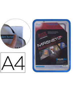 Marco porta anuncios djois magneto din a4 con 4 bandas magneticas en el dorso color azul pack de 2 unidades