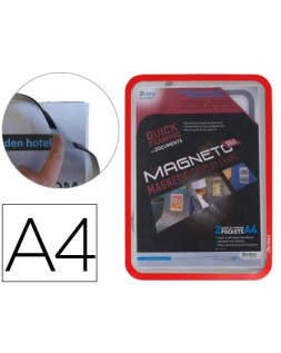 Marco porta anuncios djois magneto din a4 con 4 bandas magneticas en el dorso color rojo pack de 2 unidades