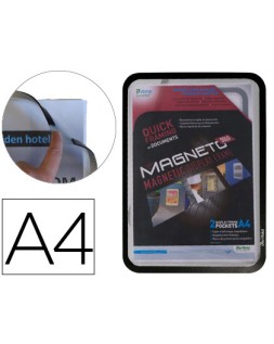Marco porta anuncios djois magneto din a4 con 4 bandas magneticas en el dorso color negro pack de 2 unidades