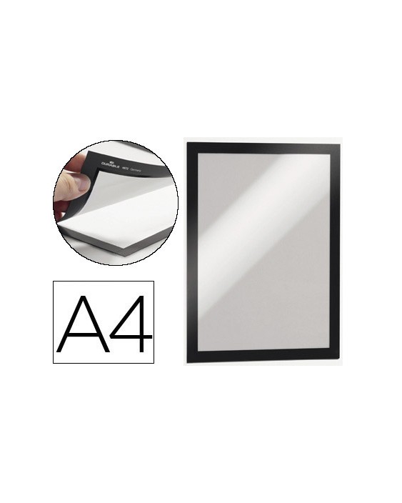 Marco porta anuncios durable pp magnetico din a4 dorso adhesivo removible color negro pack de 2 unidades