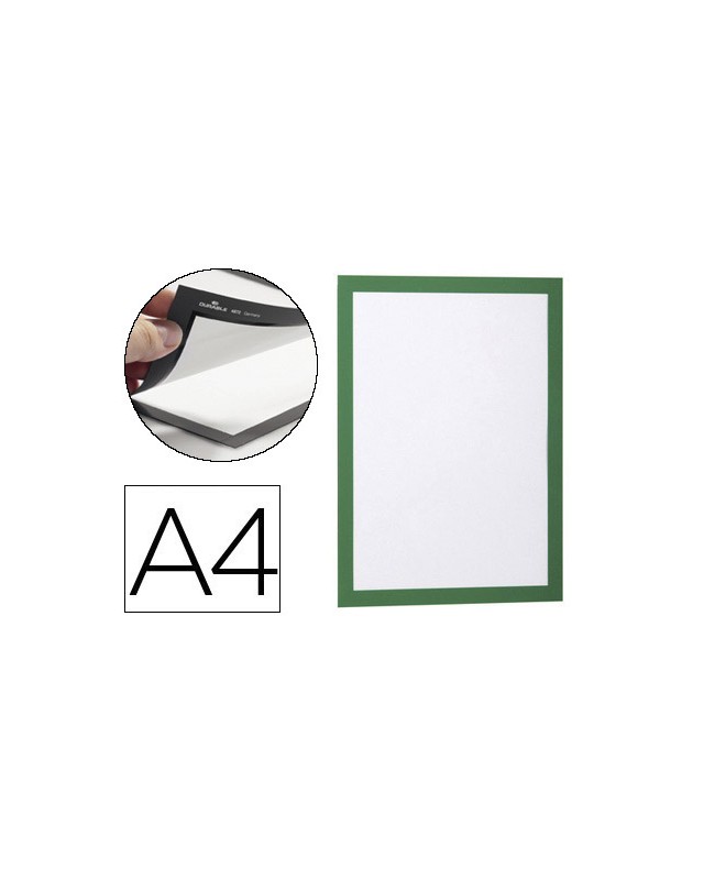 Marco porta anuncios durable pp magnetico din a4 dorso adhesivo removible color verde pack de 2 unidades