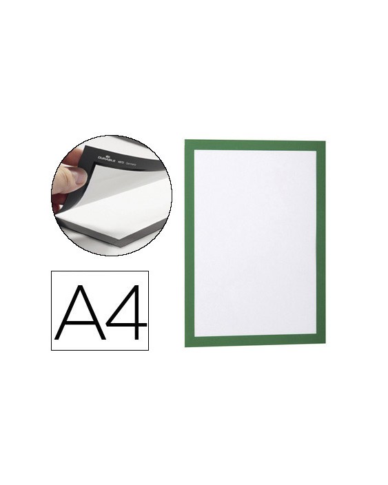 Marco porta anuncios durable pp magnetico din a4 dorso adhesivo removible color verde pack de 2 unidades