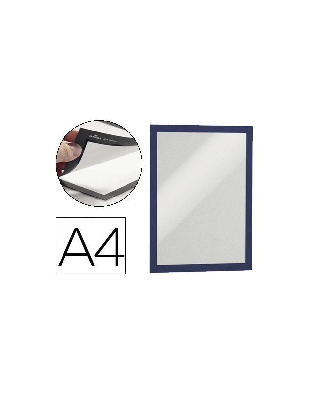 Marco porta anuncios durable pp magnetico din a4 dorso adhesivo removible color azul pack de 2 unidades