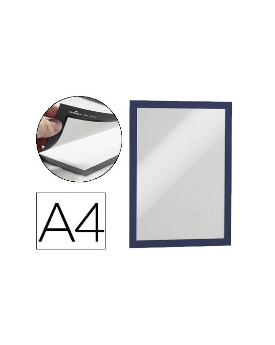 Marco porta anuncios durable pp magnetico din a4 dorso adhesivo removible color azul pack de 2 unidades