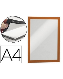 Marco porta anuncios durable magnetico din a4 dorso adhesivo removible color naranja pack de 2 unidades