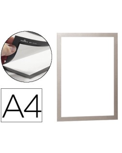 Marco porta anuncios durable pp magnetico din a4 dorso adhesivo removible color plata pack de 2 unidades