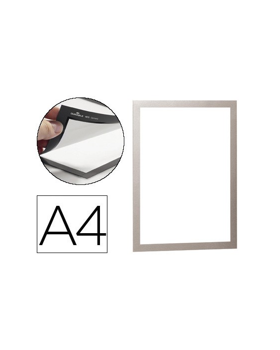 Marco porta anuncios durable pp magnetico din a4 dorso adhesivo removible color plata pack de 2 unidades