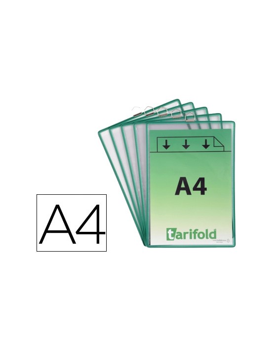Funda para colgar djois din a4 pvc con anilla marco verde pack de 5 unidades