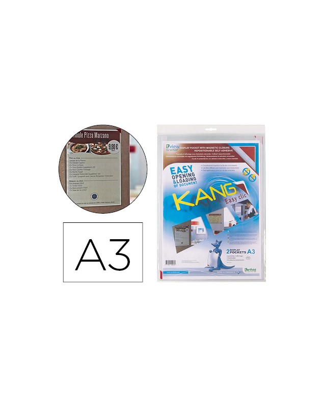 Funda de presentacion djois adhesiva removible din a3 con esquina magnetica capacidad para 10 hojas pack