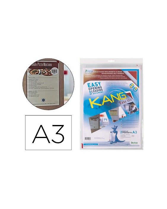 Funda de presentacion djois adhesiva removible din a3 con esquina magnetica capacidad para 10 hojas pack