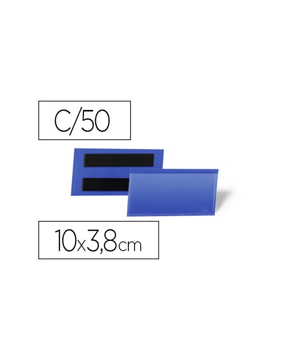 Funda durable magnetica 100x38 mm plastico azul ventana transparente pack de 50 unidades