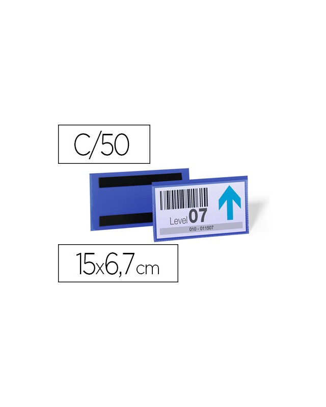 Funda durable magnetica 150x67 mm plastico azul ventana transparente pack de 50 unidades