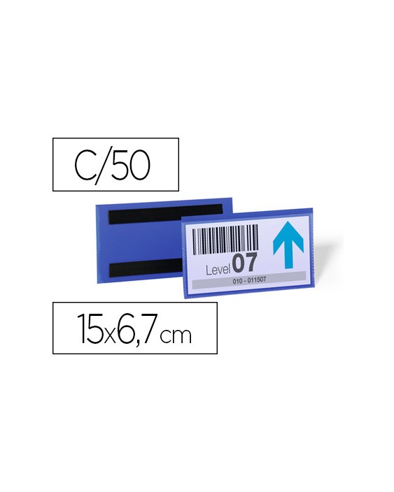 Funda durable magnetica 150x67 mm plastico azul ventana transparente pack de 50 unidades