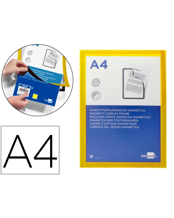 Marco porta anuncios liderpapel magnetico din a4 dorso adhesivo removible color amarillo