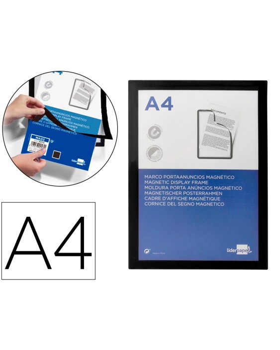 Marco porta anuncios liderpapel magnetico din a4 dorso adhesivo removible color negro
