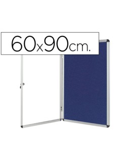 Vitrina de anuncios q-connect mural pequeña fieltro azul con puerta y marco con cerradura 72x98 cm
