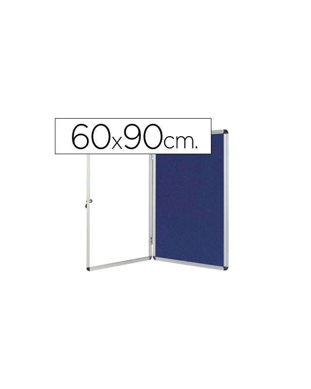 Vitrina de anuncios q-connect mural pequeña fieltro azul con puerta y marco con cerradura 72x98 cm