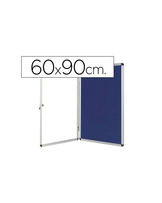 Vitrina de anuncios q-connect mural pequeña fieltro azul con puerta y marco con cerradura 72x98 cm