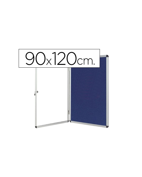 Vitrina de anuncios q-connect mural grande fieltro azul con puerta y marco con cerradura 120x90 cm